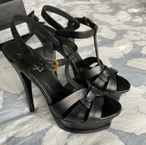 Preloved YSL Tribute Leather 10cm Platform Sandals Sz 42. Made in Italy